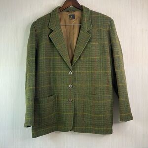 Vintage Lizsport Women’s 100% Wool Tweed Green Plaid Blazer Size 12